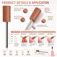 OEM ODM Logo personnalisé Rose Gold Grande fraise à ongles en carbure de tungstène, idéale pour la manucure, la pédicure, le polissage des cuticules et du gel