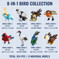 Colección de Bloques de Construcción de Aves 8 en 1 Personalizados, Modelo Animal 3D DIY, Juguete de Construcción STEM, Set de Exhibición, Kit OEM ODM de Marca Privada
