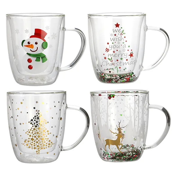 Classic Fabbricazione Di Natale della tazza a doppia parete di Alta Borosilicato A Doppia Parete di Vetro Tazza di Caffè per il Natale