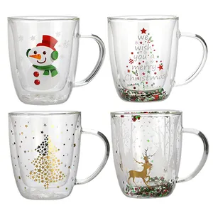 20000 + Trung tâm cung cấp cổ điển sản xuất giáng sinh đôi tường cup cao Borosilicate đôi tường Glass Coffee Cup cho Giáng sinh