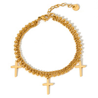 Bracelet en acier inoxydable doré fait à la main, unique, à double couche, en forme de croix, design unisexe