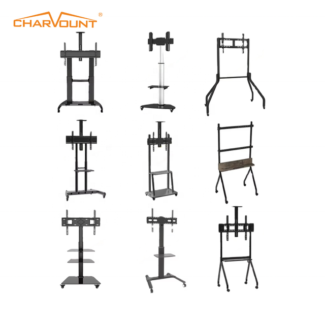 Mobile TV Cart Rolling Floor Stand Lockable Wheels Height Adjustable Trolley 55-100 Inch Interactive Whiteboard TV Display Stand