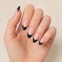 Y66 Factory – Kit de faux ongles réutilisables de qualité supérieure, base rose nude, avec pointe française noire souple – Vente en gros
