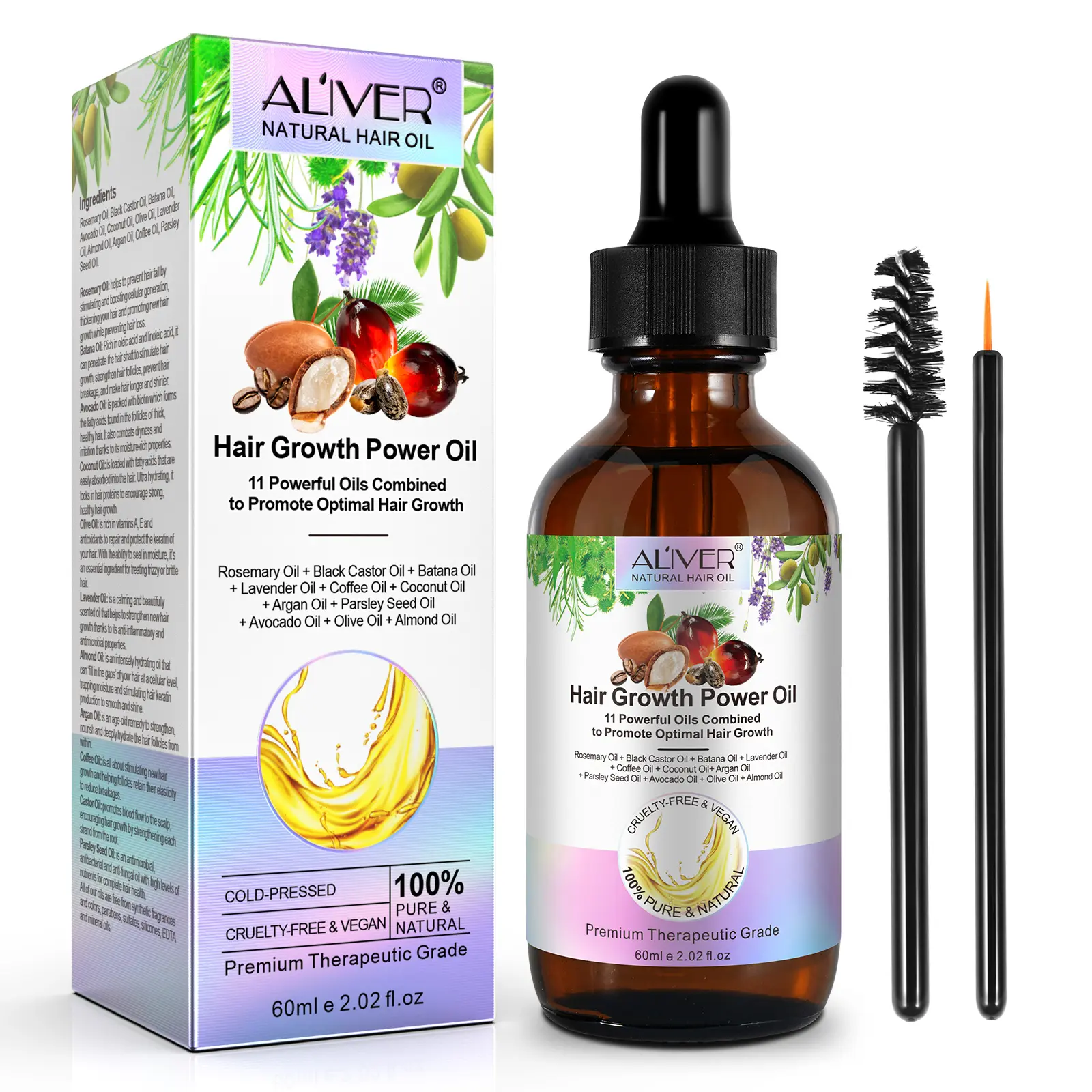 ALIVER 100% Pure Natural Hair Care 11 aceites potentes que promueven el crecimiento óptimo del cabello Power Mix Oil Tratamiento para la pérdida de cabello Aceites esenciales