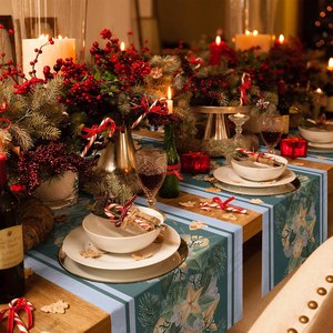 Runner da Tavola Natalizio con Motivo a Stelle, Impermeabile, in <span class=keywords><strong>Cotone</strong></span> di Alta Qualità, Set Runner e Tovagliette per Casa - Product Image 1