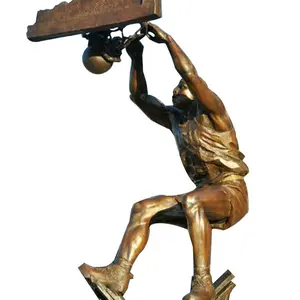 Factory Casting Metal Brass Basket Ball Player Sculpture Life Size Bronze Statue For Garden Decoration