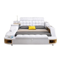 Modernes Lederbett mit Holzrahmen, weich gepolstert, multifunktional, Smart-Bett, King-Size/Queen-Size, mit Stauraum, Massage- und Audiofunktion