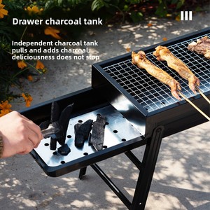 Barbecue au charbon de bois pliable et portable HL Modern avec tiroir latéral en acier inoxydable pour camping et pique-nique en extérieur, fonction combinée, OEM - Product Image 2