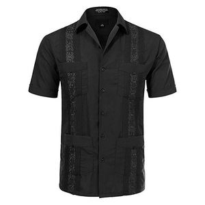 Camicia da uomo di alta qualità <span class=keywords><strong>con</strong></span> tasca Vintage etnico retrò manica corta cotone poliestere bottone uomo camicie nere bianche - Product Image 3