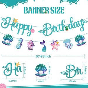 Pancarta de Feliz Cumpleaños de Sirena - Decoraciones para Fiesta Bajo el Mar con Conchas, Corales, Colas y Medusas - Decoración para Baby Shower de Niñas - Product Image 2