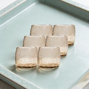 Juego de 6 Vasos de Vidrio Soplado a Mano con Textura Craquelada, Estilo Étnico, de Túnez |   KALYS - Product Image 1