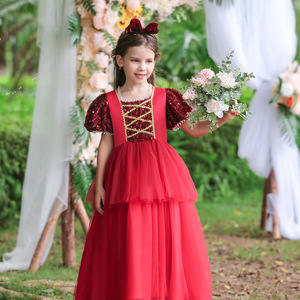 Vestido de Princesa para Niña, Tul Rojo, Corte en A, Escote Corazón, Mangas Abullonadas, Disfraz de Dama de Honor, Ropa de Noche para Navidad - Product Image 1