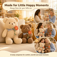 Ours en peluche Sherpa bouclé avec écharpe à carreaux, ensemble familial d'ours en peluche doux et moelleux en plusieurs tailles pour cadeau