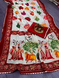 Saree con un Intrincado Diseño Bandhani en Toda la Prenda, Color Rojo y Blanco, Estilo Clásico Único, para Fiestas, Precio al por Mayor - Product Image 3