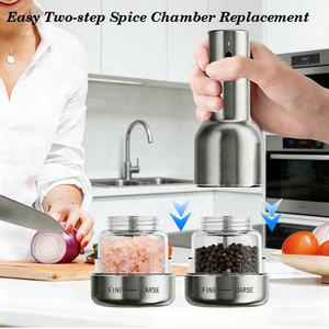 Moulin à poivre électrique réglable personnalisé, rechargeable par USB, moulin à sel et à poivre automatique à une main avec 2 capsules à changement rapide - Product Image 2