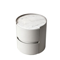 Table de chevet en dalle de roche de style italien, luxe léger, moderne et simple, avec 2 tiroirs en bois massif, pour chambre à coucher et hôtel
