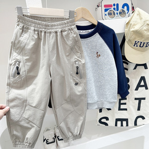 Abbigliamento per Bambini all'Ingrosso, Pantaloni con Zip Primaverili ed Estivi, Stile Coreano, Morbidi, Verde Militare, in Cotone, Pantaloni Larghi per Ragazzi - Product Image 5