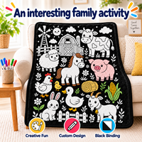 Couverture à colorier tendance motif animaux de la ferme, style art ligné noir, à faire soi-même, avec 24 marqueurs acryliques pour canapé et usage domestique