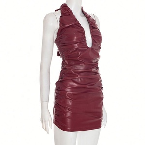 Vestido de Piel Sintética <span class=keywords><strong>Sexy</strong></span> y Elegante para Mujer, Ropa de Moda al por Mayor, Estilo Club, 2026 - Product Image 4