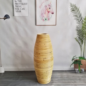 Ornements de <span class=keywords><strong>Vase</strong></span> au sol en rotin Fleurs tissées en soie séchée Salon Restaurant Fenêtre Bouteilles décoratives - Product Image 2