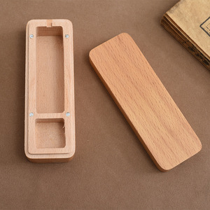 Wooden Stamp Box Rectangle 11x3.5x2.5cm Minimalist <b>Office</b> Organizer <b>Storage</b> For Stamp And Ink Pad - Product Image 3