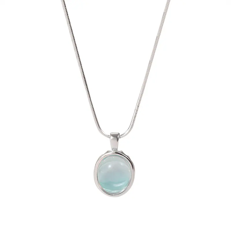 VANA all'ingrosso minimalista pietra di luna di vetro di mare ciondolo in pietra 925 argento Sterling sottile catena di serpente belle donne collane di gioielli