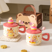 Mug en céramique avec motif d'ours mignon, résistant aux hautes températures, avec couvercle et cuillère, boîte cadeau, tasse à café pour la maison en Chine