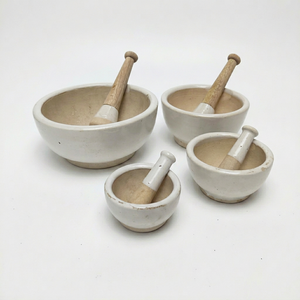 Juego de Mortero y Pilón Ecológico de Piedra Jabonosa Blanca para Moler Hierbas y Especias, 4 Piezas, Rana Overseas Inc, Multitamaño, Bajo Precio - Product Image 1