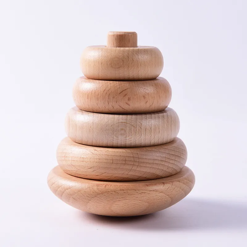 montessori toys Children Wooden toy nature color Tower Stack high beechwood Baby Early Educational Toys Game
