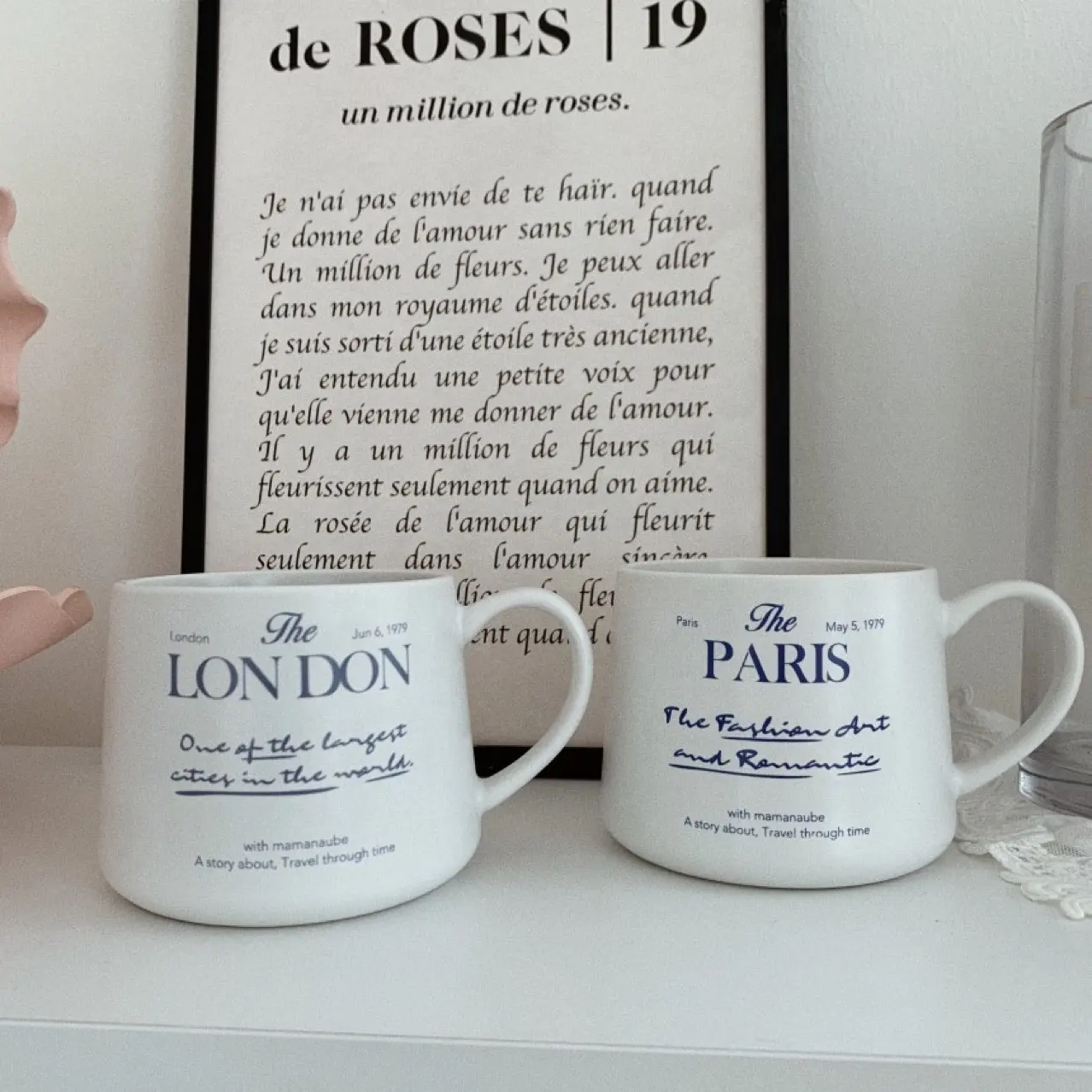Koreanische ins Französisch beige Retro matt gefrostete Tasse Kaffeetasse London Paris Tee Keramik Tassen mit Brief