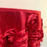 Nappe Ronde en Satin Couleur Unie avec Motif Rose 3D pour Mariage, Banquet et Décoration de Fête en Hôtel