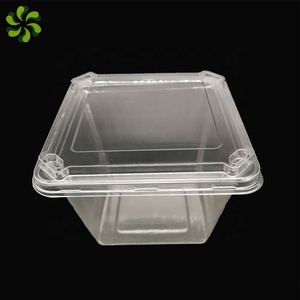 Plastic food container 700 ml PET salad bowl square shape disposable clear plastic PET bowl with lid