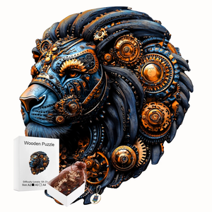 Puzzle en bois découpé au laser motif <span class=keywords><strong>Roi</strong></span> <span class=keywords><strong>Lion</strong></span> mécanique, découpe irrégulière, kit d'artisanat animalier 3D pour adultes, cadeau DIY, vente en gros - Product Image 1
