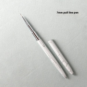 Pinceaux à ongles professionnels avec manche en métal blanc, pour liner, ombrage, ronds, biseautés, plats, pour gel, avec couvercle, en nylon, pour manucure et décoration en salon - Product Image 6