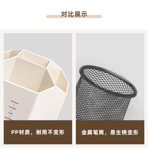 Sdlp Rotating 5 Compartment Pen Holder Off White Plastic Desk Organizer With Custom Logo Printing - Product Image 4