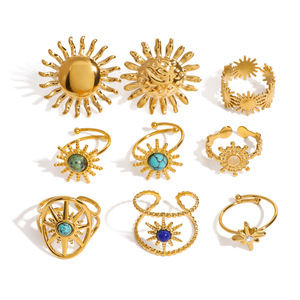 Sunflower <b>Open</b> <b>Ring</b> 18k Gold Stainless Steel Geometric Design Unisex Party Jewelry - Product Image 1