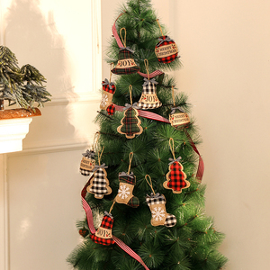 Juego de <span class=keywords><strong>4</strong></span> Adornos Navideños Pequeños de Lino a Cuadros, Adornos Personalizados para Árbol de Navidad, Venta al Por Mayor - Product Image 5
