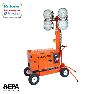 Tour d'éclairage mobile télescopique solaire 7,5 m 600 W à halogénures métalliques avec générateur diesel Kubota 11 kW pour travaux de construction extérieurs - Product Image 1