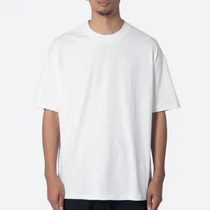 custom men' s tshirt plain logo boxy fit t shirt streetwear oversized rib crewneck heavyweight cotton t-shirt for men