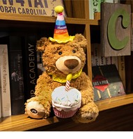 Ours en peluche chantant et enregistrant HongRuiKe, avec chapeau de fête coloré et bougie lumineuse, rembourré en coton PP – Fournisseur d'usine