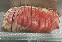 Mesin selempang daging beku otomatis, mesin pengiris daging Ham sapi Steak