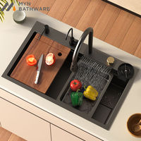 Cuisine de danse de pluie en céramique grise durable à trou unique, robinet à grande cascade coulissant, connexions flexibles pour la chambre à coucher