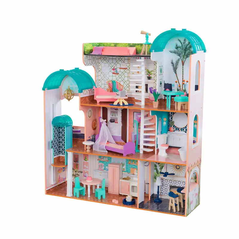 Amazon sıcak satış ahşap bebek evi asansör ve 15 adet mobilya ile toptan için 2022 yeni oyuncak hous, dollhouse