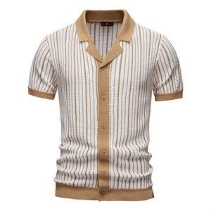 2025 Summer New Foreign Trade Men's Short Sleeved Woven Striped Casual Breathable Moisture Wicking Viscose/Polyester 200g <b>Shirt</b> - Product Image 1