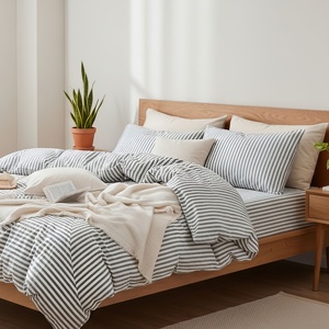 Parure de lit de luxe en coton tissé 400TC, rayée, lavée, avec housse de <span class=keywords><strong>couette</strong></span> et drap-housse, taille King, taille personnalisée, vente en gros - Product Image 5