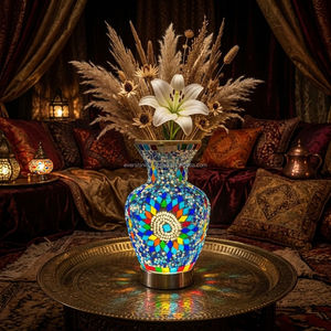 Lampe de table en verre coloré de style marocain turc, mosaïque USB Marrakech, avec base en métal, pour la décoration de la chambre à coucher et de la maison - Product Image 1