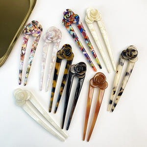 Qianjin u-şekilli çiçek asetat saç çatal kadınlar için renkli ve şık zarif saç aksesuarı - Product Image 2