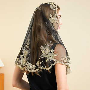 Женская головная уборная накидка с вышивкой в испанском стиле, треугольная католическая вуаль, церковная кружевная мантилья - Product Image 2