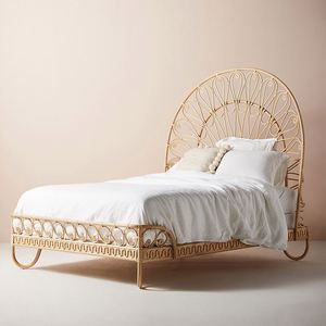 <span class=keywords><strong>Lit</strong></span> double en rotin naturel, mobilier d'art en rotin, style simple et moderne, créatif, pour chambre à coucher, maison d'hôtes, hôtel, taverne - Product Image 2