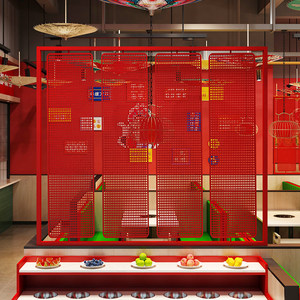 Biombo Giratorio de Hierro Forjado Rojo para Decoración de Entrada de Restaurante con Diseño Personalizado Calado - Product Image 3